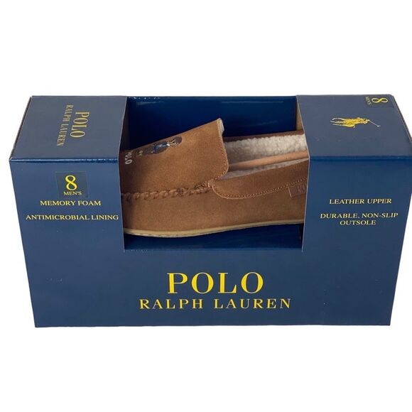 RALPH LAUREN Size 8 Mens Collins Bear Memory Foam Moccasin Slippers - Picture 1 of 16